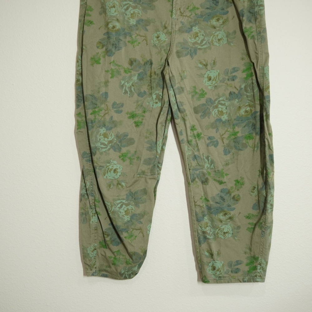 Gap Size 18 Denim Barrel Jeans Olive Green Floral Rose Print High Rise Fall - Picture 3 of 9